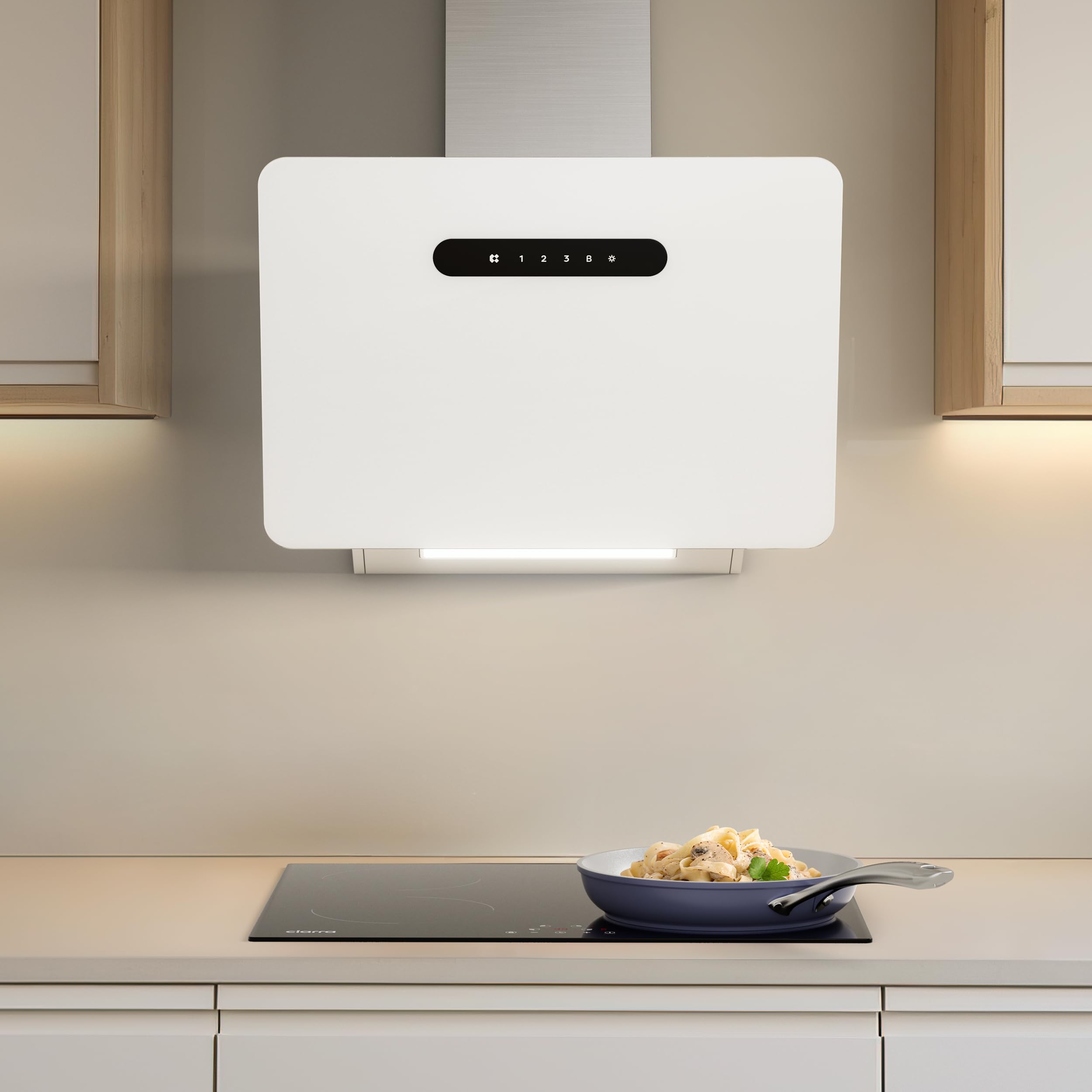 Ciarra A+++ Cappa Aspirante 60cm 650 m³/h - APP WiFi Connessa - Cappa Inclinata - 3 Velocità - Filtri al Carbone Inclusi - Evacuazione o Riciclaggio - Bianco -CBCW6736K