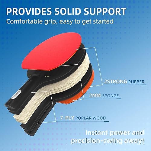 Miniatura 4 de Sportout Juegos de palas de ping pong, remo portátil de tenis de mesa con pelotas, estuche de almacenamiento de primera calidad, raqueta de tenis de