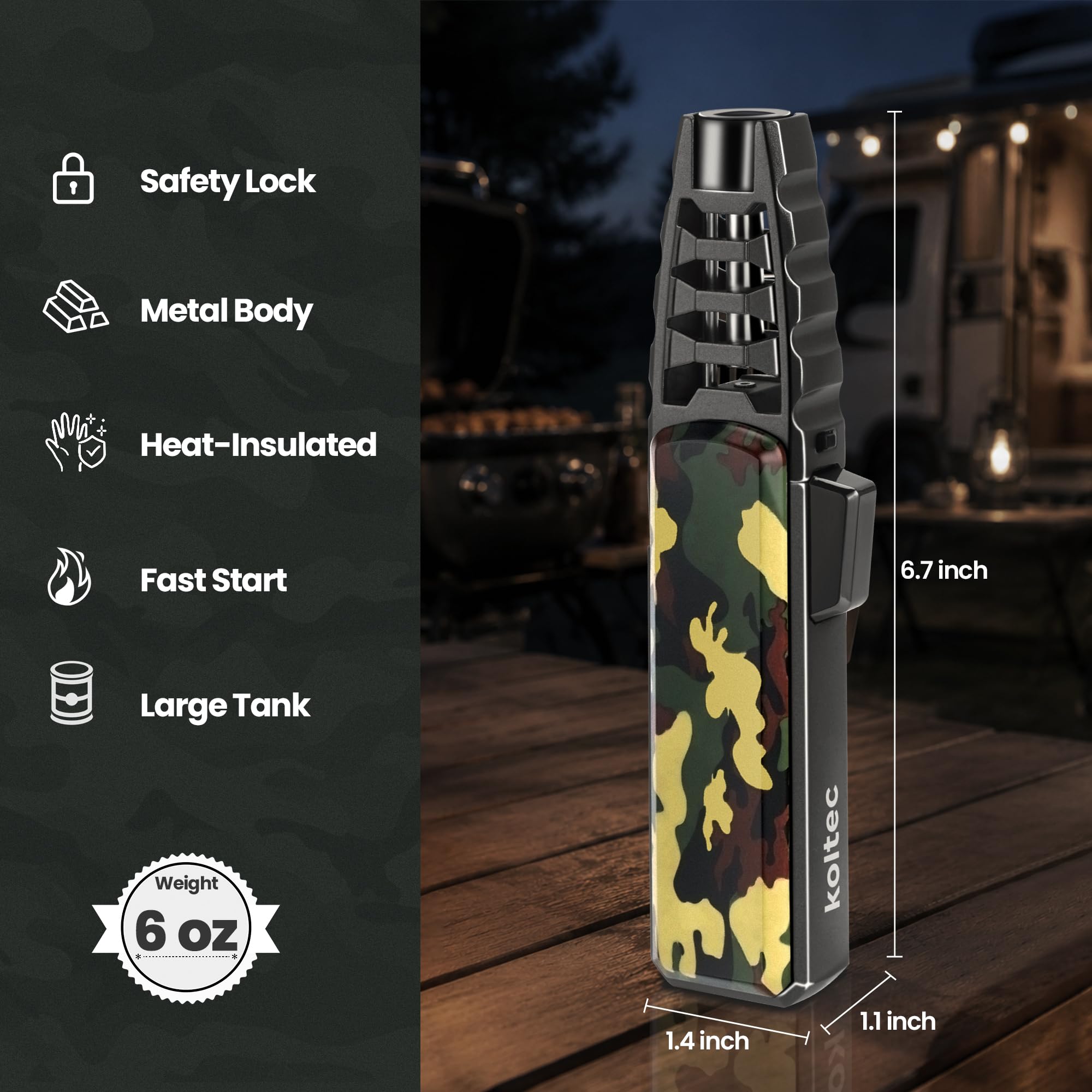 Feuerzeug, Jet-Flamme Feuerfackel, Butangas für Fackel, Feuerzeug, für Kerzen, Camping, Grillen, Küche, Survival Tactical, Camping Gadgets (Butan nicht im Lieferumfang enthalten)
