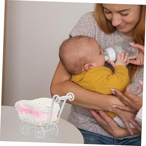 Miniatura 5 de Cesta personalizada, 2 unidades de carros de baby shower, cesta de flores tejida de mimbre, cesta de almacenamiento de caramelos, cesta de