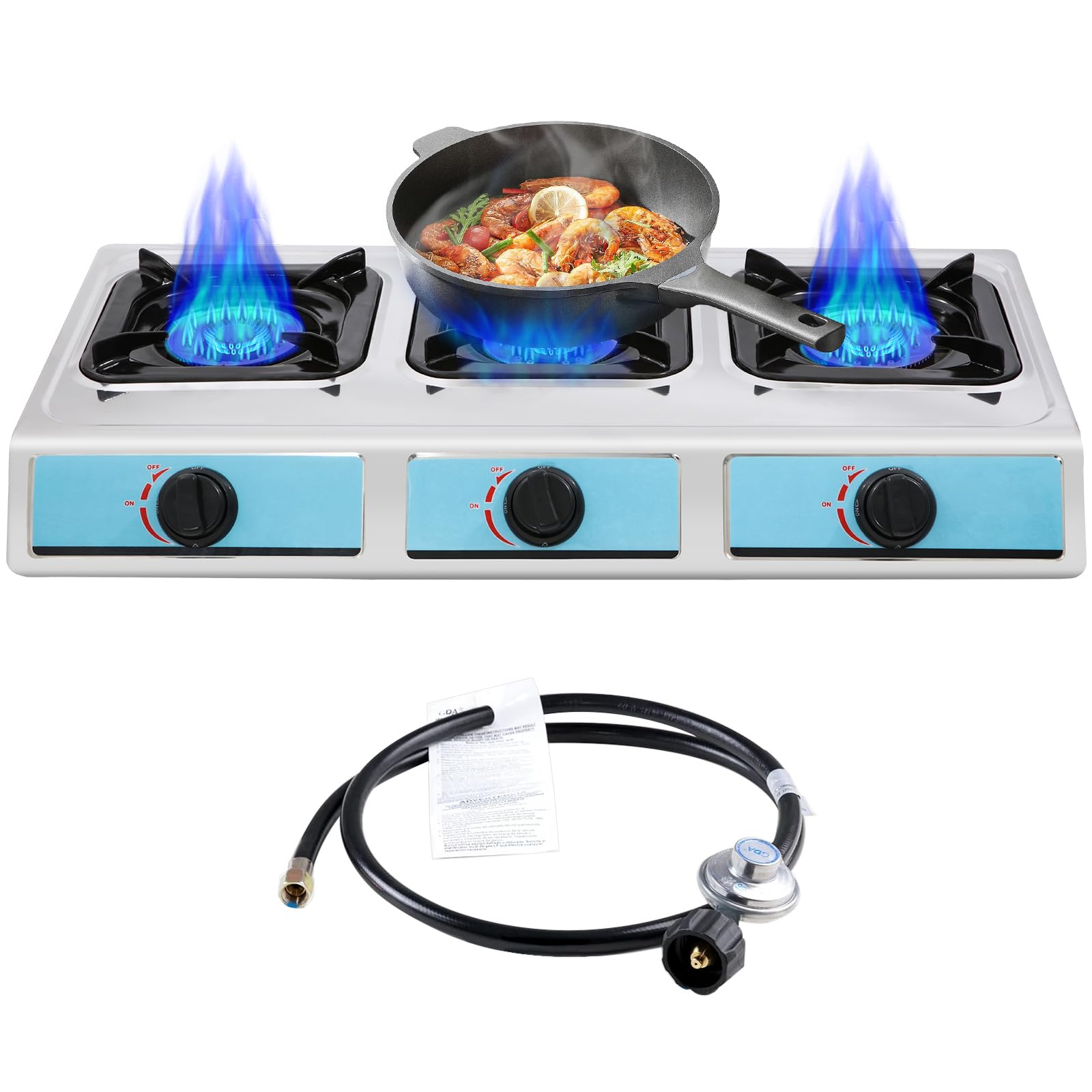 Plaque de Cuisson Gaz 3 Feux Portable, Réchaud a Gaz Intérieur Compatible GPL, Table de Cuisson à Gaz Pour Cuisine Maison, Camping, Jardin Professionnel