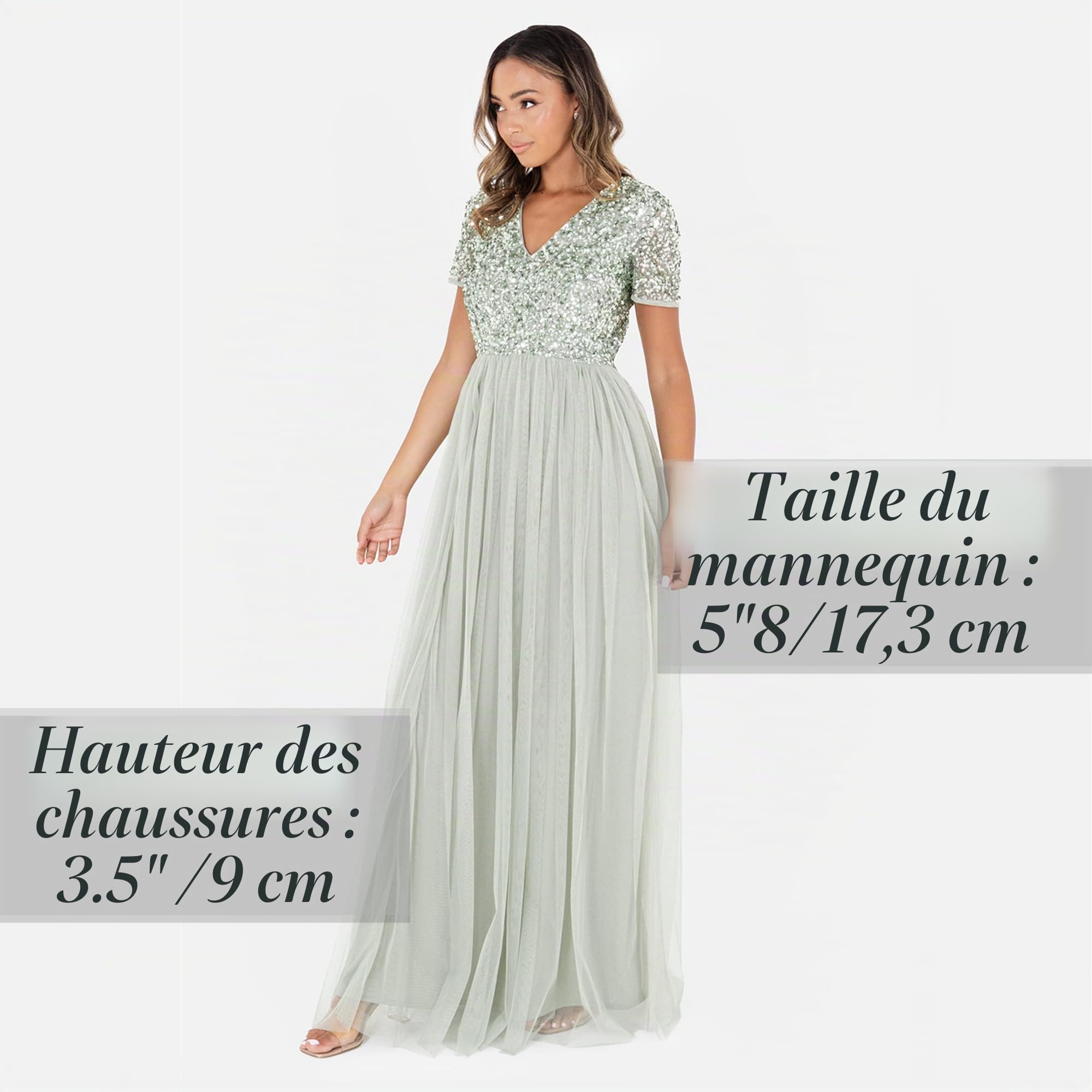 Maya Deluxe Robe de Soirée Femme Maxi, à Manches Courtes, Taille Empire, Robe Demoiselle d'honneur, pour Bal, Mariages