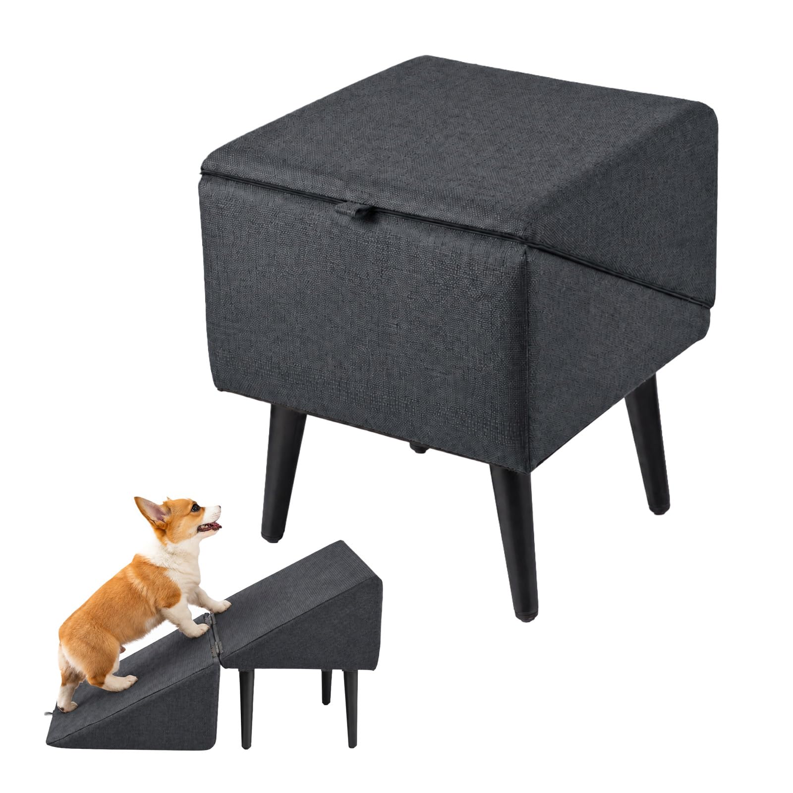 Klappbare Hunderampe mit Rutschfester Oberfläche, Leichte Hundetreppe für Bett, Sofa & Auto, Einstiegshilfe für Kleine, Alte und Verletzte Hunde (Schwarz)