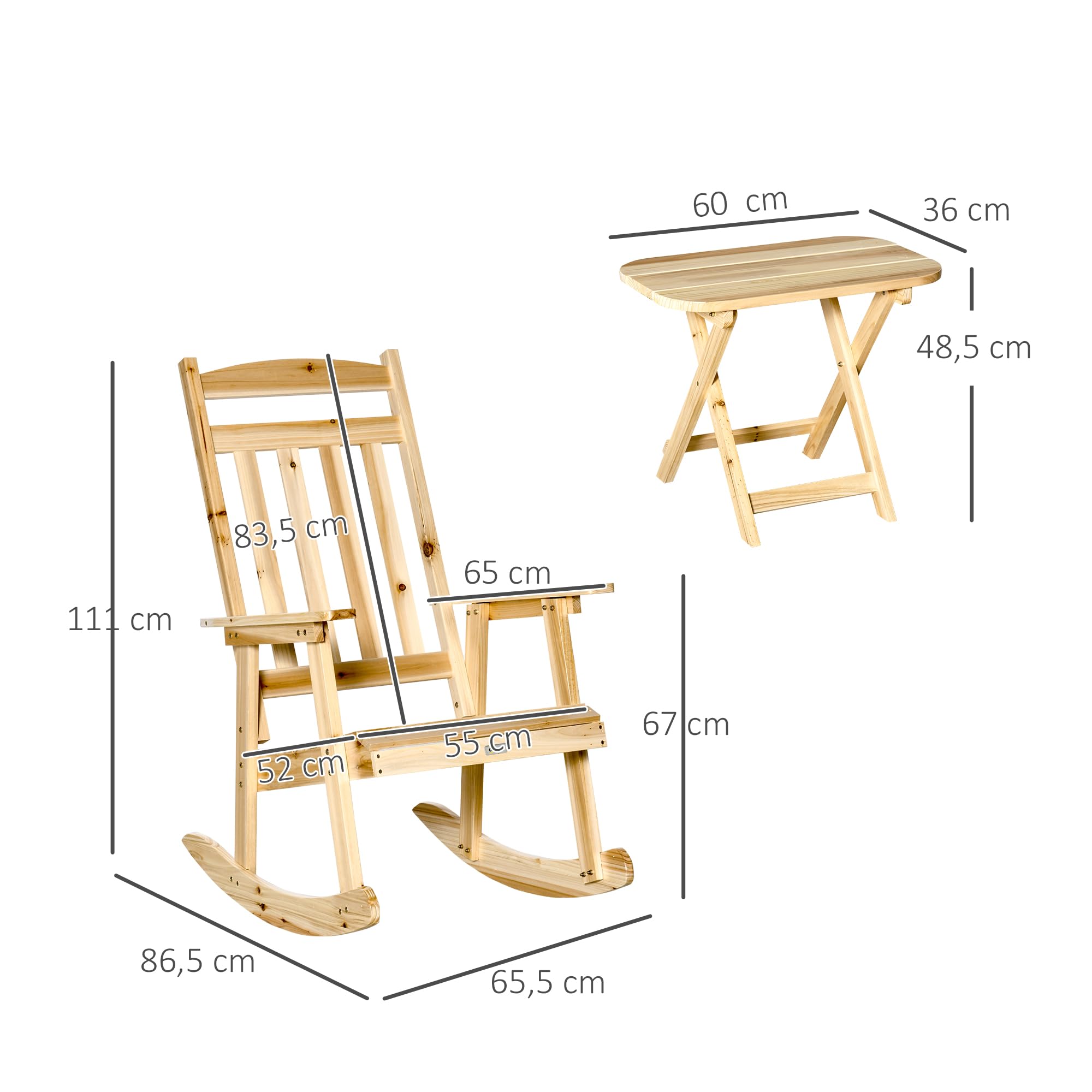 Outsunny Ensemble de Jardin 2 pièces Style Cosy Chaise à Bascule + Table d'appoint Pliante Bois d'épicéa Massif