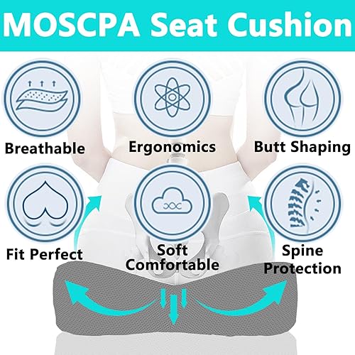 Miniatura 4 de MOSCPA Cojín de asiento para silla de oficina, cojín de espuma viscoelástica, antideslizante, para coxis, ciática, alivio del dolor de espalda,