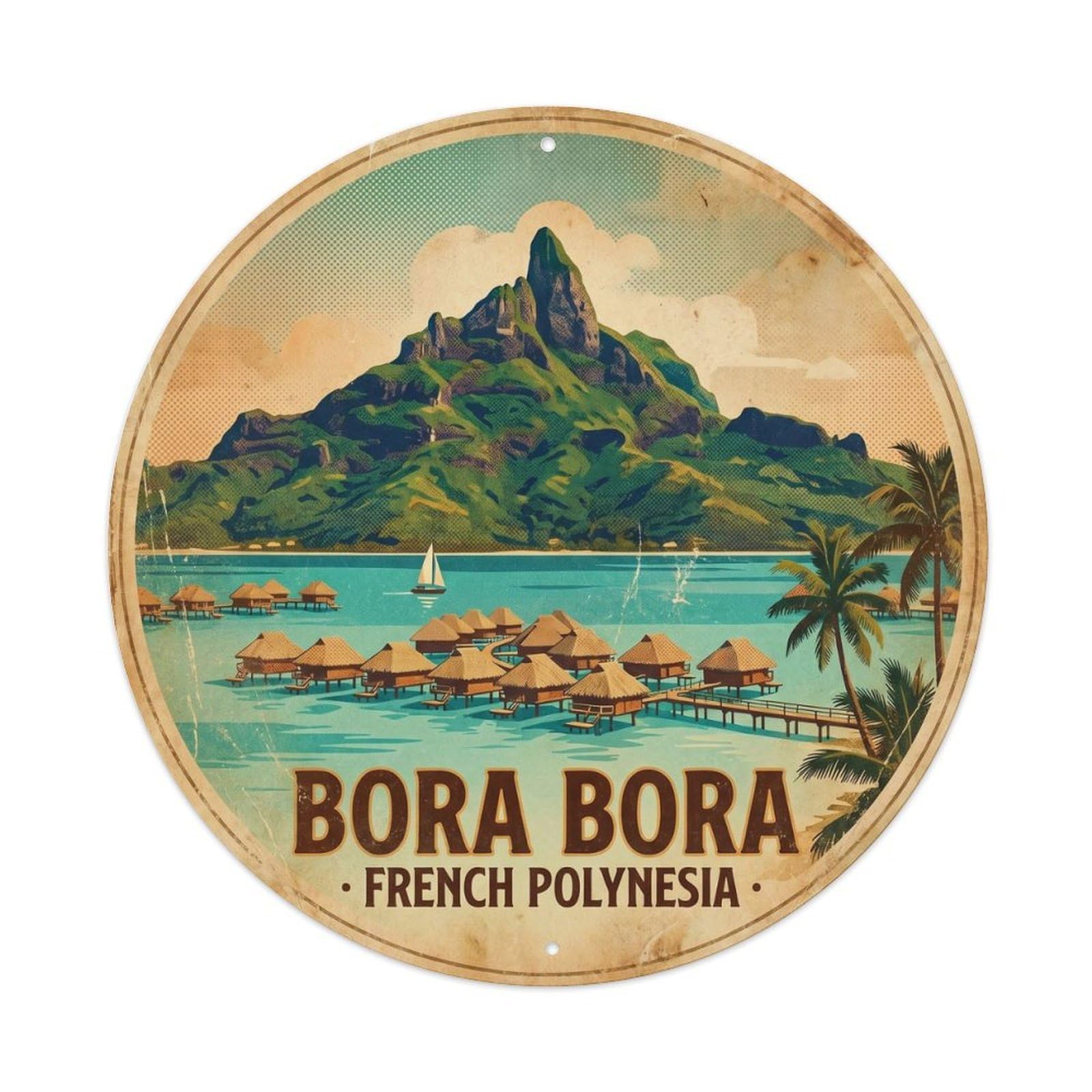 Olyhtr 8X8inch Classic Style Otemanu Lagoon Borabora French Polynesia Travel Metal Tin Sign