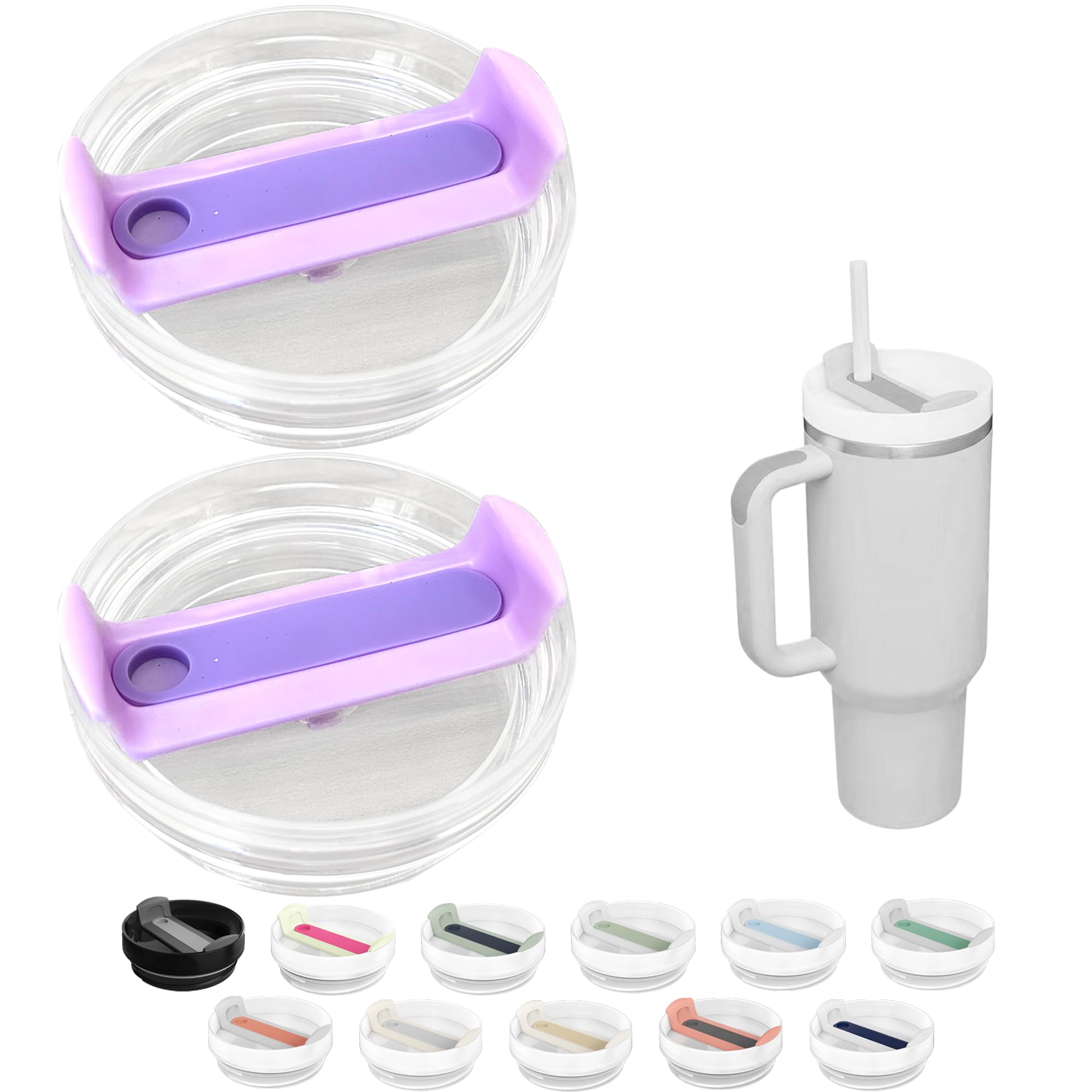 AESKEIA 40 OZ Tumbler Lid Compatible for Stanley Quencher, 2 Pack Spill Proof Splash Resistant Stainless Steel Tumbler Covers Fit for Stanley and More