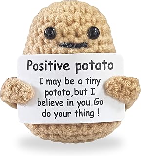 Winmany Positive Potato Funny Crochet Kit Knitted Cute Wool Gift with Positive Card Creative Mini Plush Potato Crafts Gift for Birthday Christmas Home Bag Decor(Potato Positive)