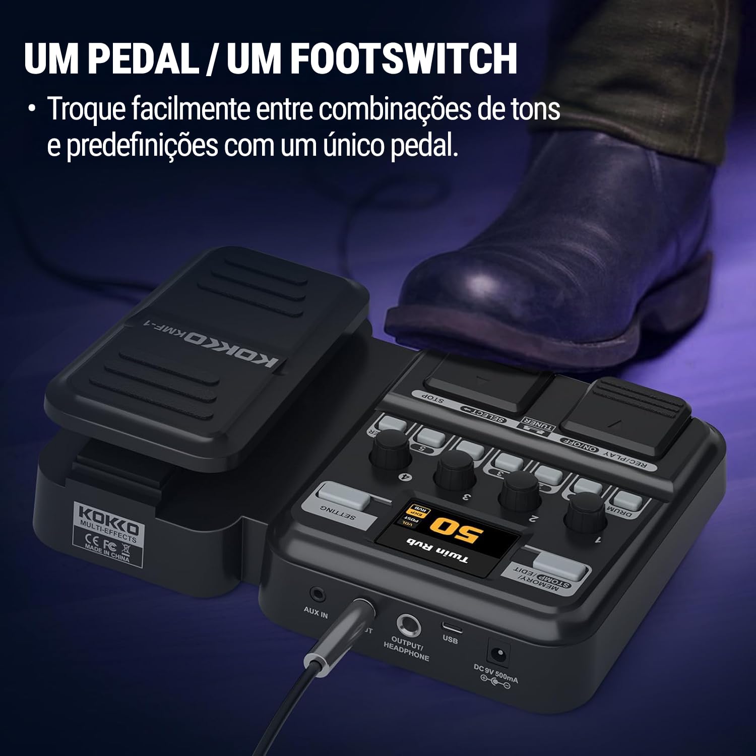 Kokko Guitar Multi-Effects Processor com Pedal de Expressão, Com