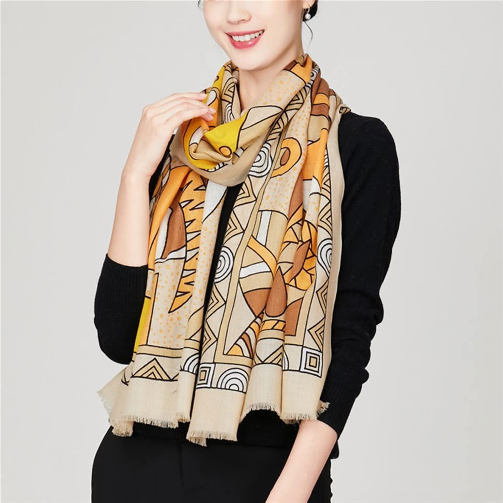 Scialle Sciarpa di Lana di Pecora di Alta qualità Scialle da Donna alla Moda e Versatile Stile Folk Sciarpa Calda Regalo per Sciarpa Madre (Grigio 190 * 70 cm)