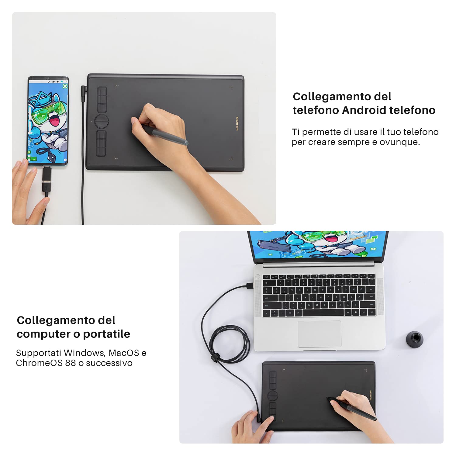 HUION Inspiroy H580X Tavoletta Grafica, 8 Tasti, 8192 Livelli Pressione | 8 x 5 Pollici Compatibile Android, Windows, Mac, Chrome OS, Stilo Senza Batteria, Ideale Dipingere, Ufficio