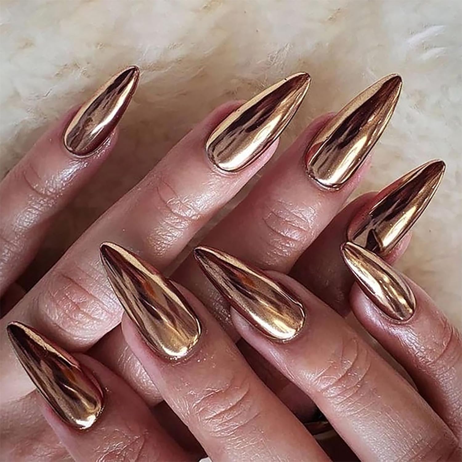 VIKSON INTERNATIONAL® 24 pcs press on Copper Brown | Chrome Mirror Aurora finish || press on false artificial nail extension set || With Strong nail glue & nails apply kit for girls women.-image-29