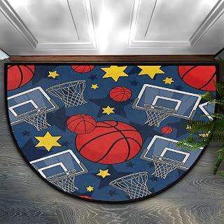 Half Circle Door Mat Basketball Absorbent Non-Slip Half Round Entryway Area Rug - Soft Cute Semicircular Washable Carpet for Kitchen Bedroom Bathroom, 36"x24"