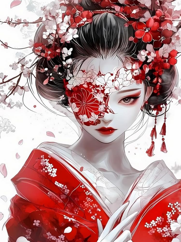 Weiniuniu Cross Stitch Kits for Adults Woman in a Kimono 11CT Pre Printed Stamped Beginners Cross-Stitch Kit DIY Embroidery Kit Home Decor-40X50 cm