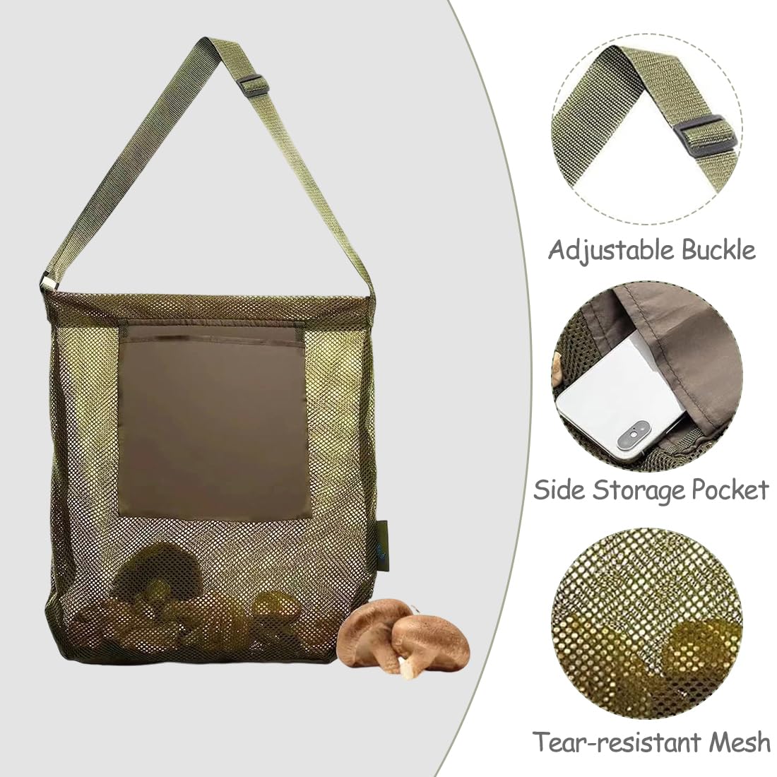 Borse da Picnic in Rete con Tracolla Regolabile per Raccolta Funghi e Caccia