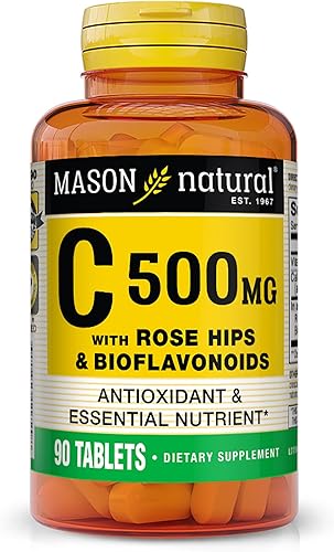 MASON NATURAL Vitamina C 500 mg con rosa mosqueta y bioflavonoides - Apoya un sistema inmunológico saludable, antioxidante y nutriente esencial, 90