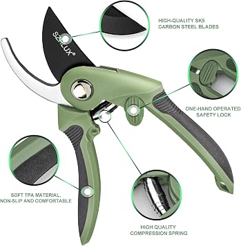 SZHLUX Pruning Shears, Sharp Precision Hand Pruner SK5 Carbon Steel Blades for Garden, Pruning Scissors, 5/8 Plant Clippers, Bypass Pruner (Pack of 4)