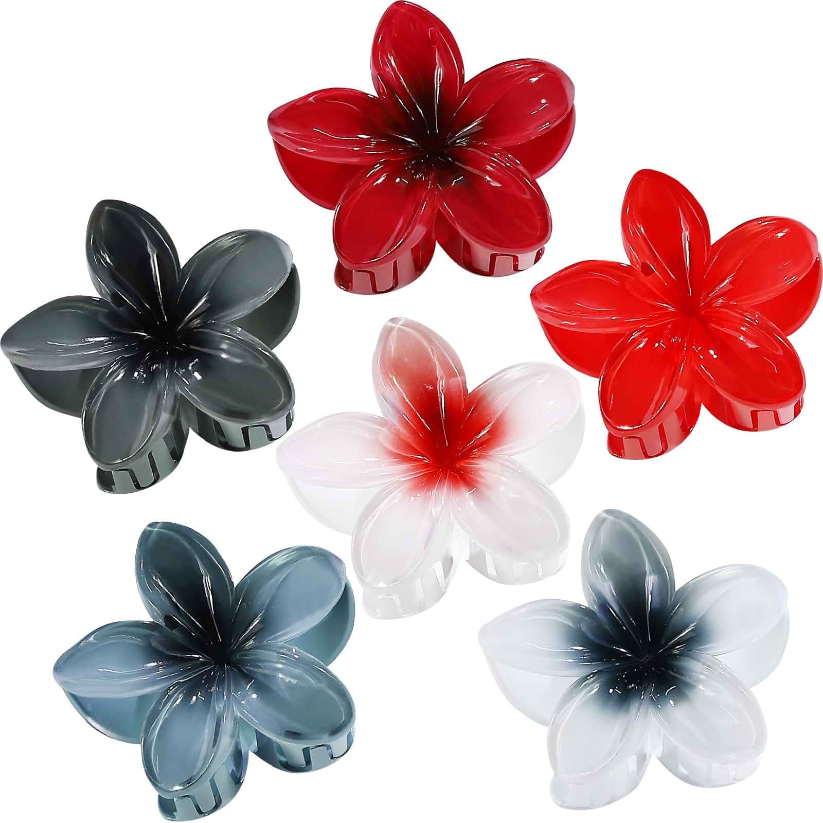 CHANDAT Flower Hair Clips 6 PCS Hair Accessories for Women - Dark ColorHawaiian Claw Clips for Vacation Hibiscus Hair Claw Clips for Girls Cute Large Hair Clips for Thick and Thin Hair Plumeria
