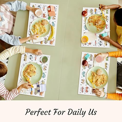 Miniatura 4 de Manteles individuales para bebés y niños pequeños, juego de 4 manteles individuales tejidos con revestimiento antideslizante impermeable, fácil de