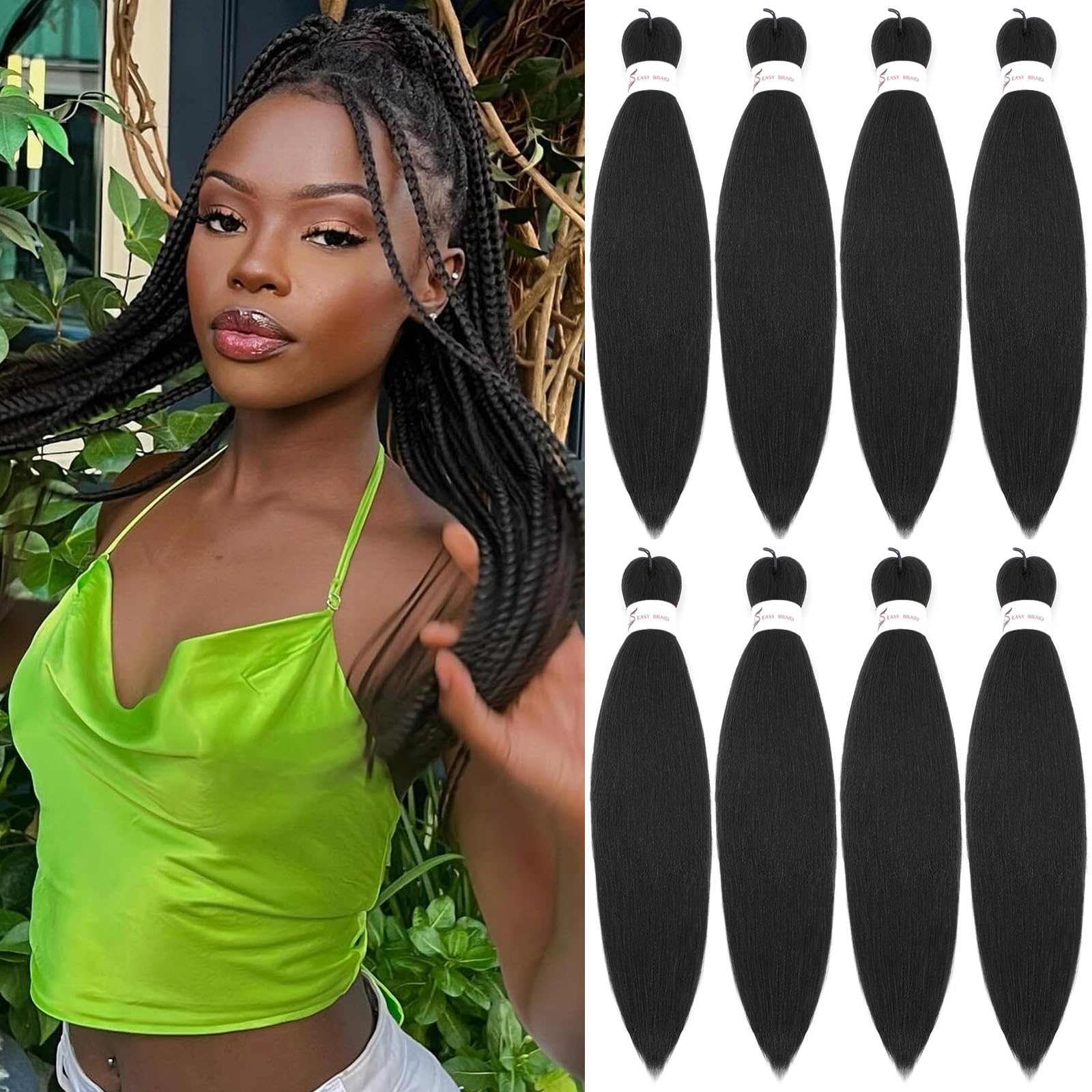 Black Braiding Hair Pre Stretched 12 Inch 8 Pack Braiding Hair Extensions Itch Free Soft Yaki Texture Hot Water Setting Synthetic Crochet Braids Hair
