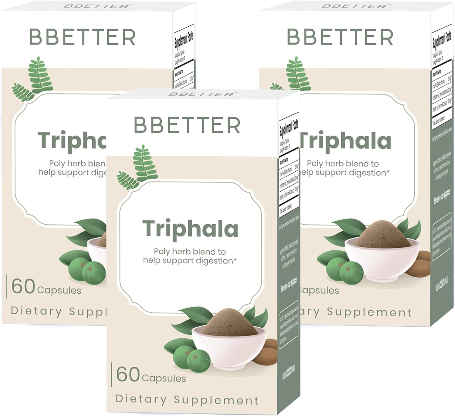 BBETTER Triphala – Ayurvedic Herbal Supplement with Amla, Haritaki & Bibhitaki for Occasional Constipation & Bloating – Supports Digestion, Healthy Bowel Function, Colon Cleanse & Detox -180 Capsules