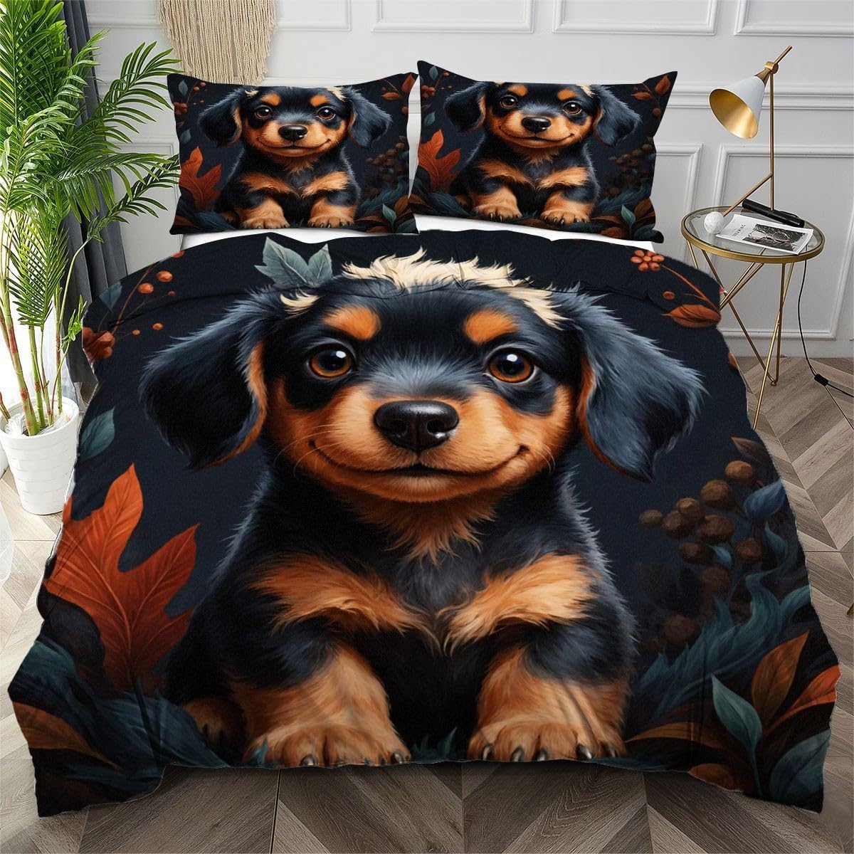 Parure de lit 160x200 chien noir zippée pour en finir avec la couette qui glisse du lit