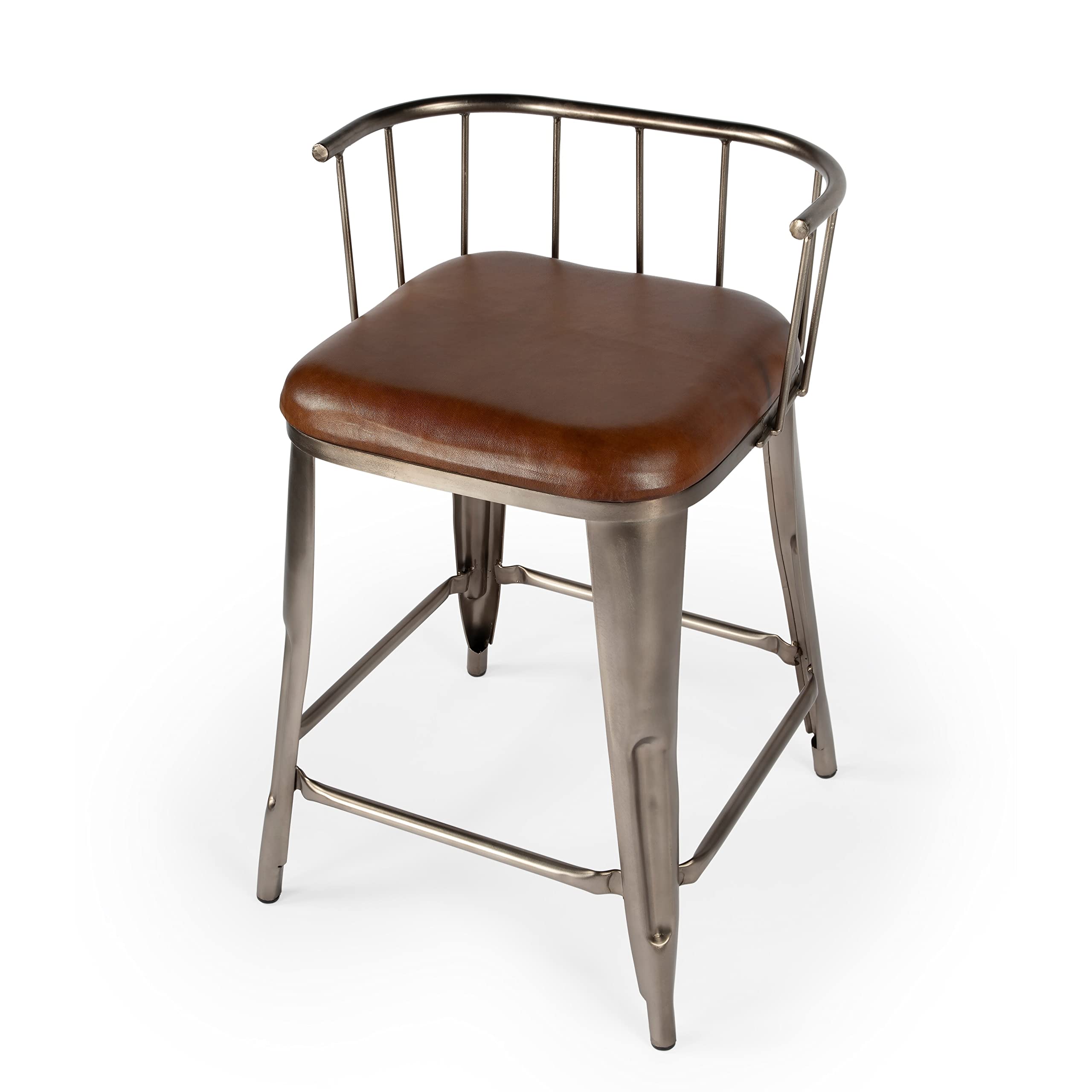 Coriander Iron Leather Counter Stool Multi Color Modern Contemporary Chestnut Finish