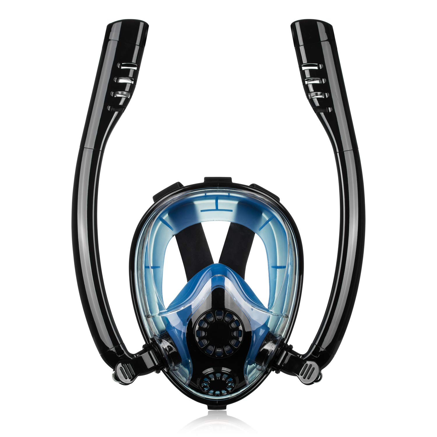 KINGDUO Antifog Tubo Doble Cara Completa Snorkel Buceo Mascara Gafas de respiración de natación con Cámara de Montaje - Azul Negro L/XL