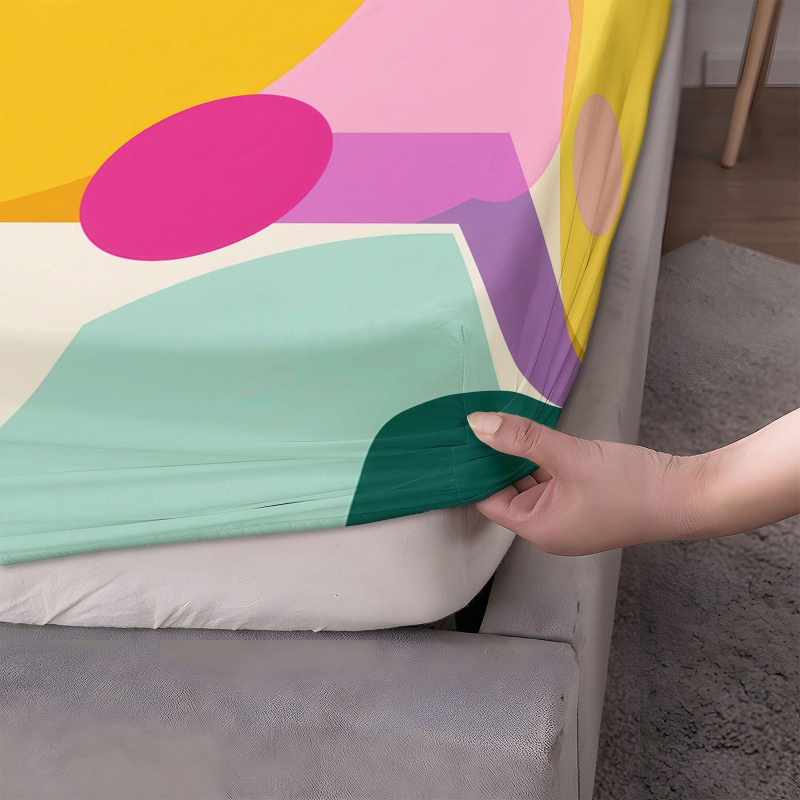 Minimalistyczny zestaw pościeli z nadrukiem geometrycznych okrągłych wzorów, 3 szt., miękka tkanina z mikrofibry - głęboka kieszeń 40 cm, ultramiękkie, oddychające prześcieradła dla nastolatków