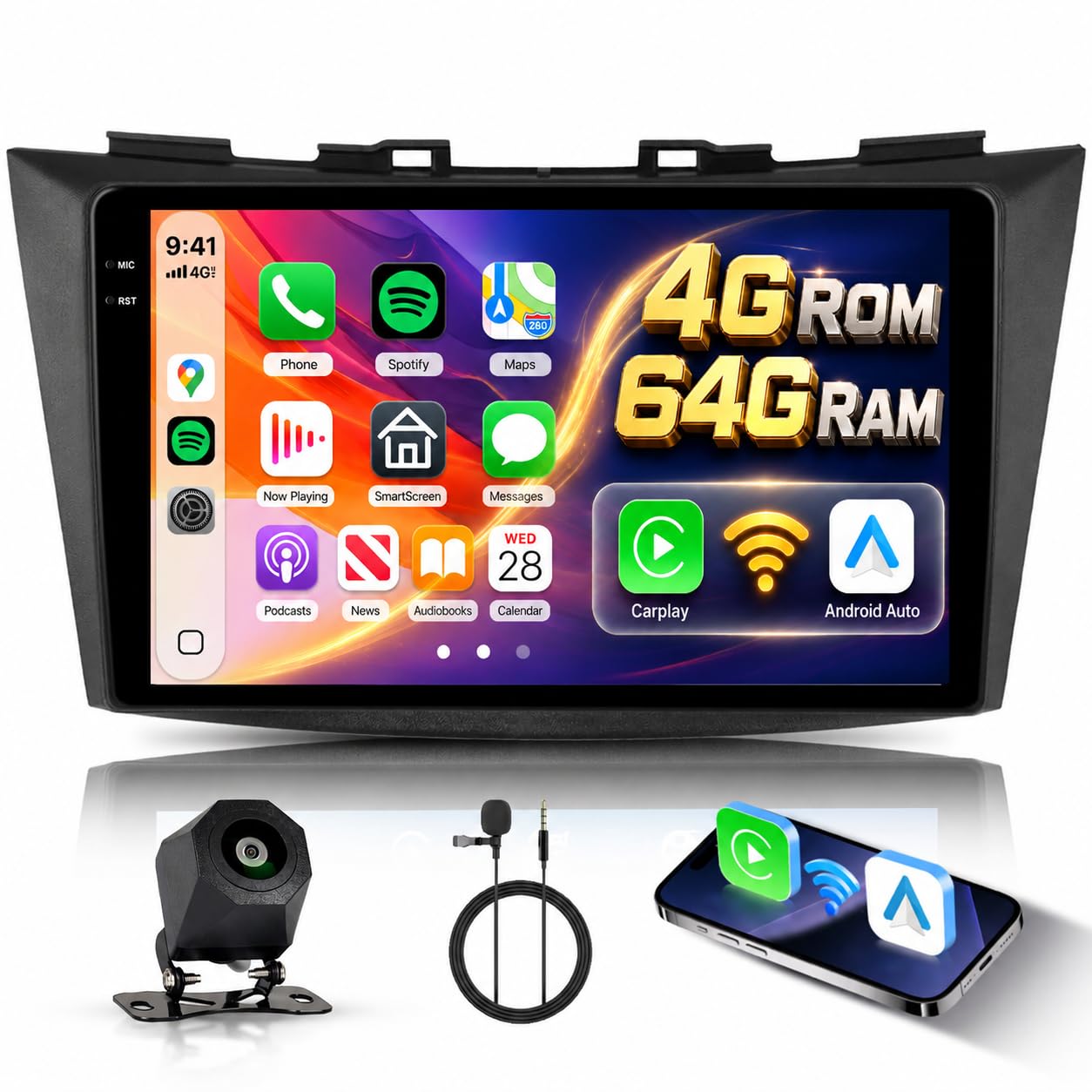 Hodozzy 4G+64G Autoradio per Suzuki Swift 2011-2017/ Suzuki Ertiga 2012-2017 Android 9 Pollici InCell Touch Schermo Carplay Wireless Android Auto, Radio 2 Din Bluetooth DSP GPS WiFi FM RDS Telecamera