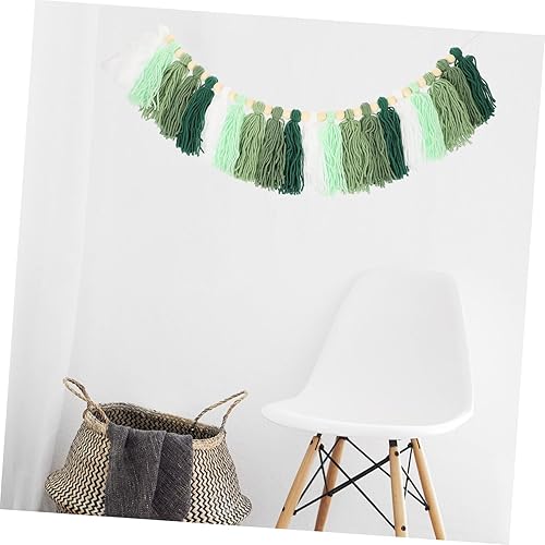 Miniatura 5 de Tapiz de hilo de algodón con cuentas de madera, hilo de macramé, decoración para colgar en la pared, decoración de cuentas de madera, guirnaldas de