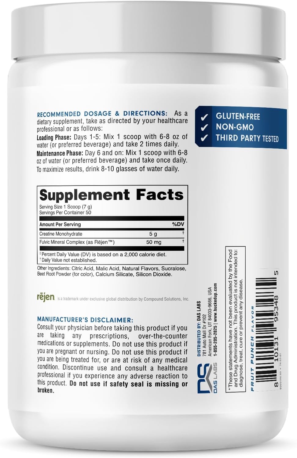 Bucked Up Fruit Punch Creatine for Women and Men - Easy to Mix Vegetarian - Flavored Creatine Monohydrate Powder - Made in USA - 5G Per Serving - 50 Servings - 250 Grams Per Container - Image 4