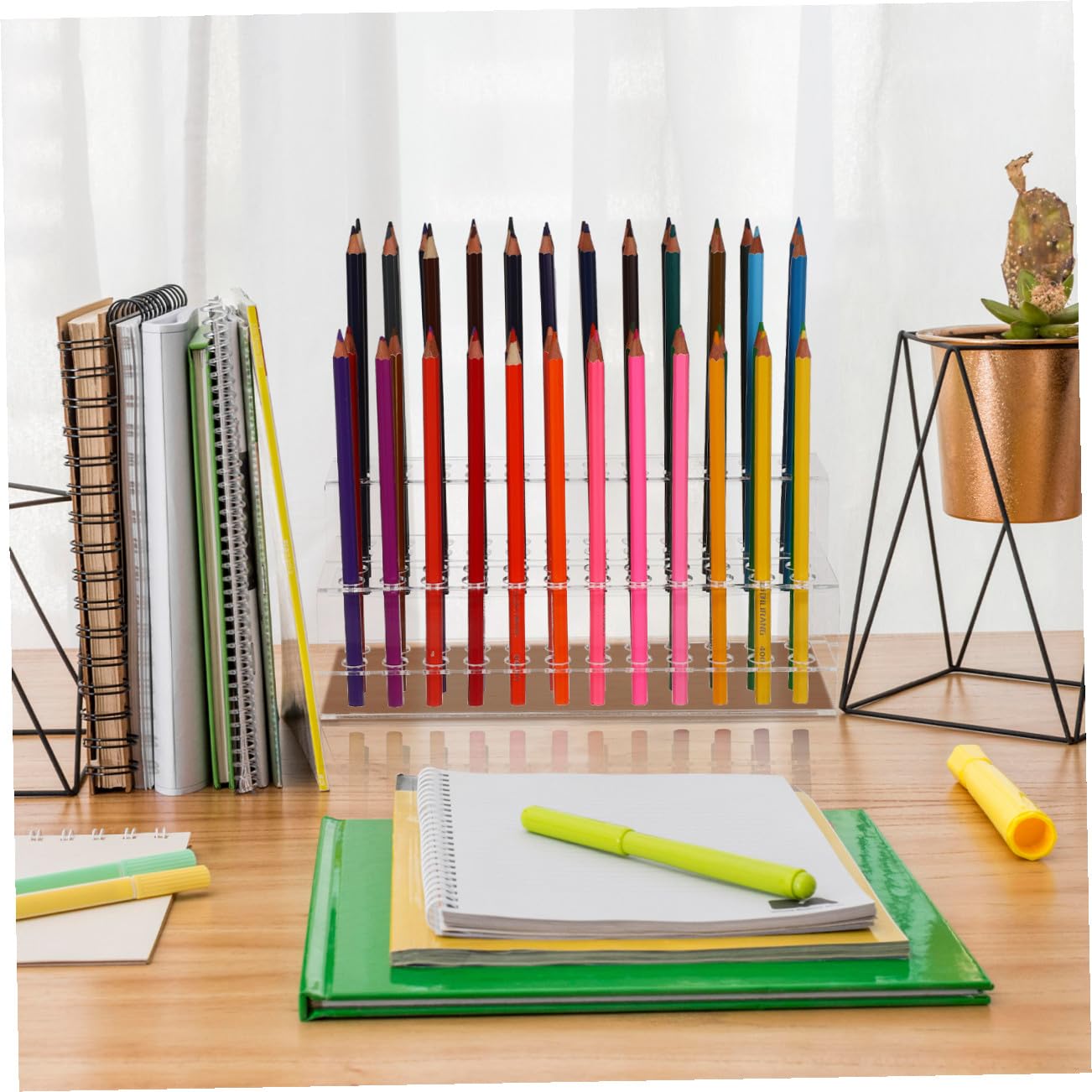 Soporte para Bolígrafos y Pinceles 48 Ranuras, Expositor de Escritorio de Plástico Duradero, Diseñado para Uso en Oficinas, Tiendas y Estudios Artísticos