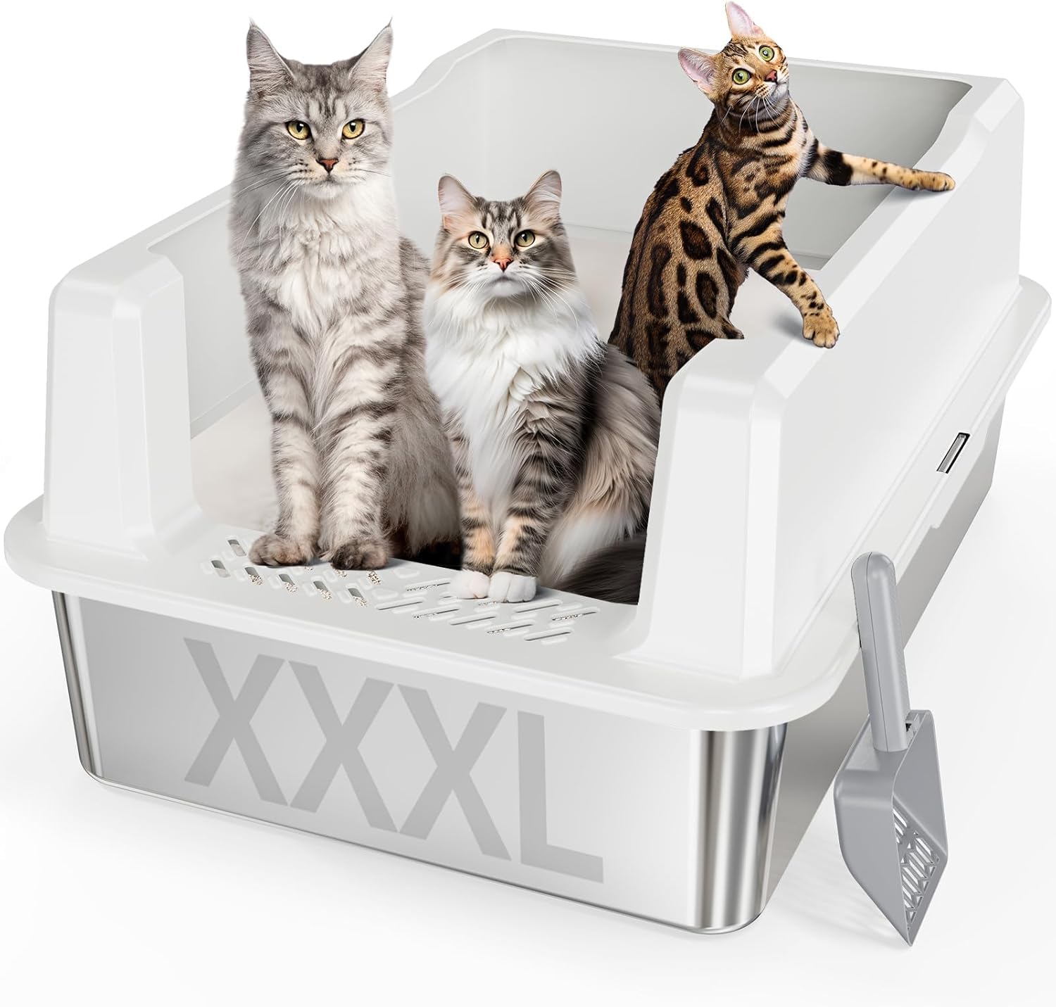 Extra Large XXL Stainless Steel Cat Litter Box with Lid, 26" L x 18" W x 12" H Metal Litter Box with Hight Sides for Big Cats & Multiple Cats, Never Absorbs Odors, Anti-Urine Leakage, Easy Cleaning