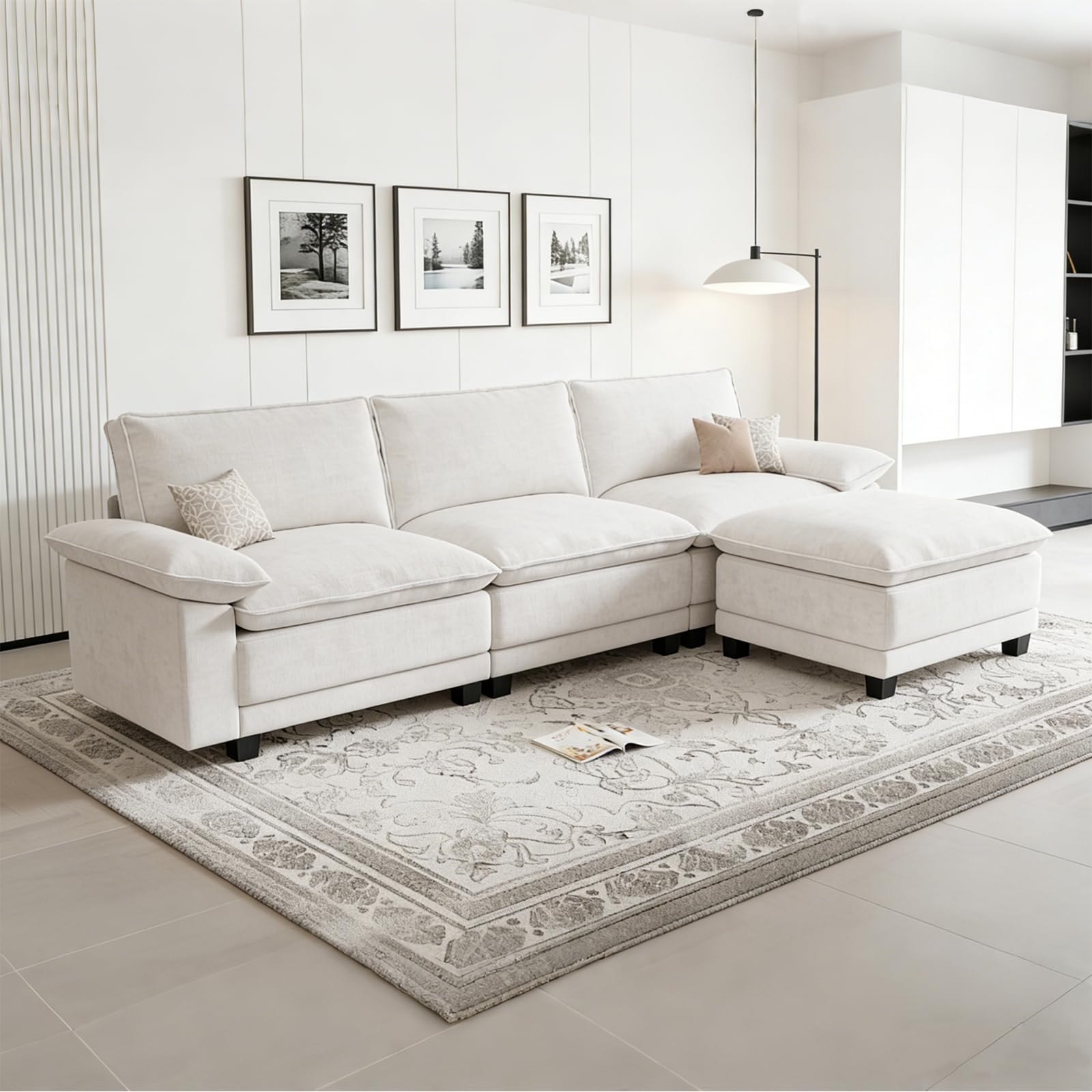 108" Modular Sectional Couch, L Shaped Cloud Sofa for Living Room | Comfortable Foam Cushions, Sturdy Frame, Appealing Appearance, Easy Assembly, Soft Chenille, Modular Design, Beige