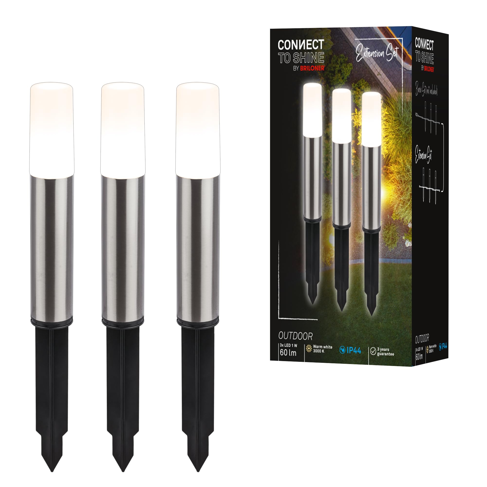 Éclairage d'allée étanche IP44 kit 3 bornes LED argentées
