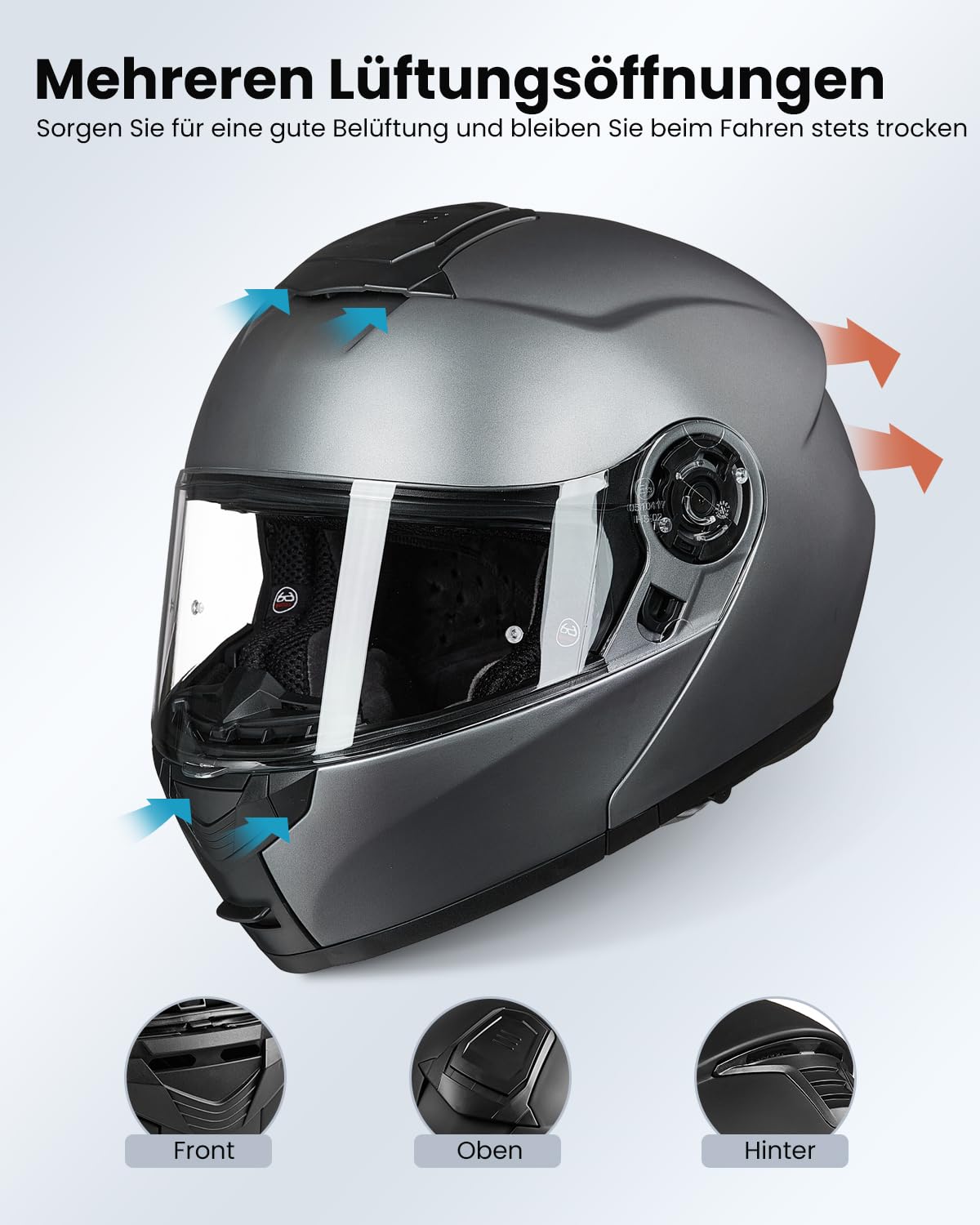 ILM Motorradhelm Klapphelm Integralhelm Doppelvisier ECE22.06 Modell 159