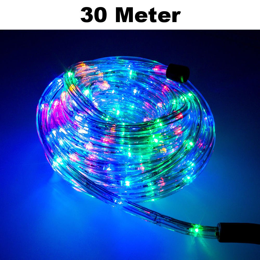 Juego completo de manguera de luz led con accesorios, verde, rojo, blanco cálido, azul, RGB, 5 metros hasta 50 metros, led F3, para interior y exterior, para Navidad, decoración, rgb, 30 metros