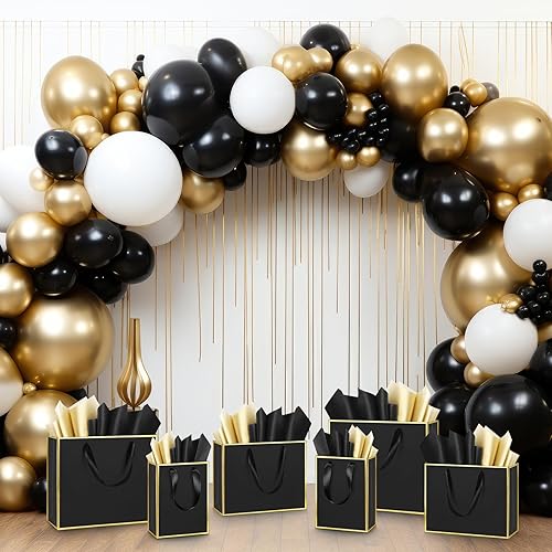 Miniatura 6 de Yeaqee 12 juegos de bolsas de regalo de papel metálico con asa de papel de seda que incluyen 8, 10 pulgadas, 13 pulgadas, bolsas de regalo de