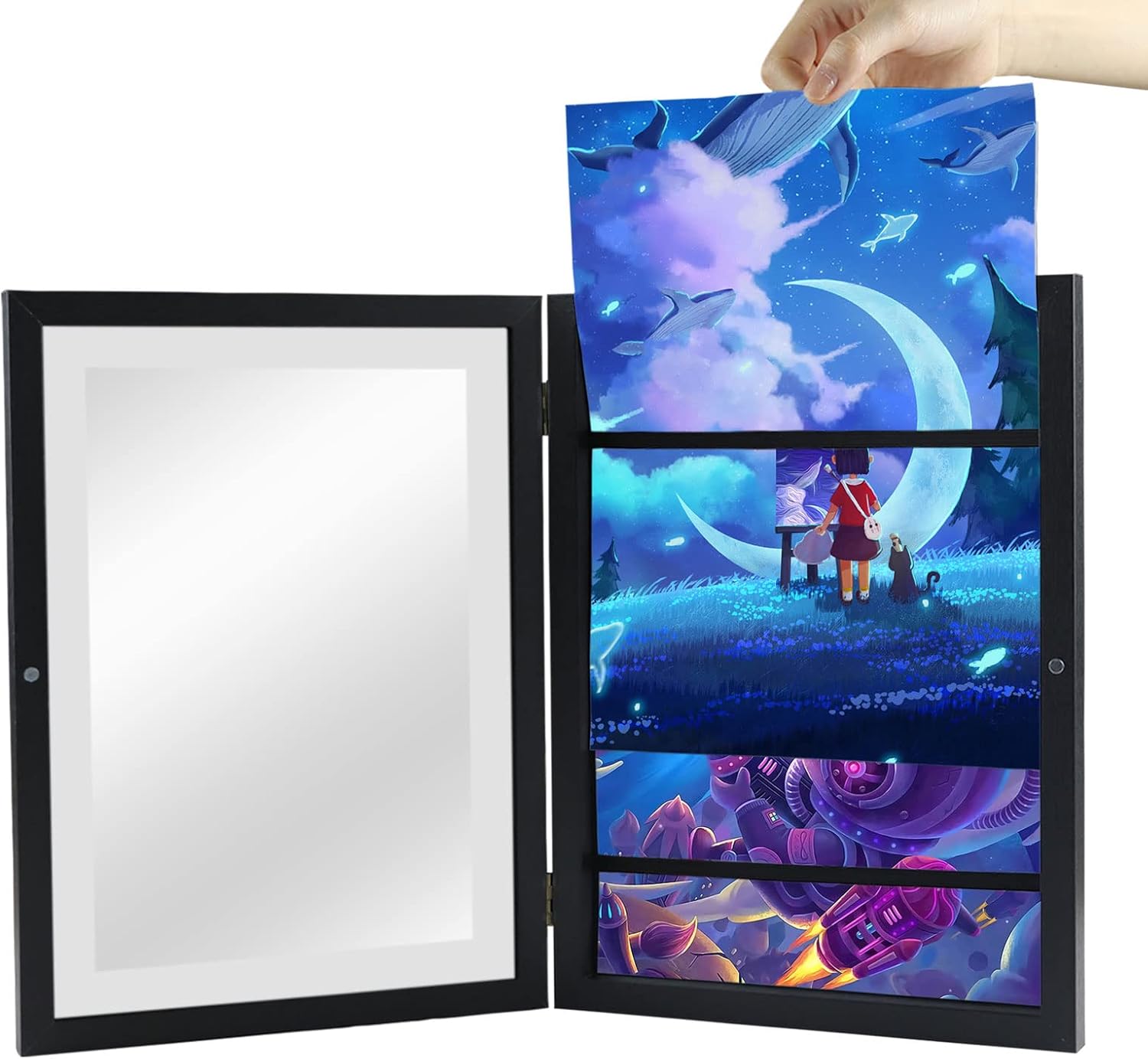 Kids Art Frame, Art Flip Photo Frame with Desktop Stand Front Opening Kids Artwork Frames Changeable Kids Artwork A4 Picture Frames for Kids Drawings, Artworks, Art Projects, Schoolwork (Black)