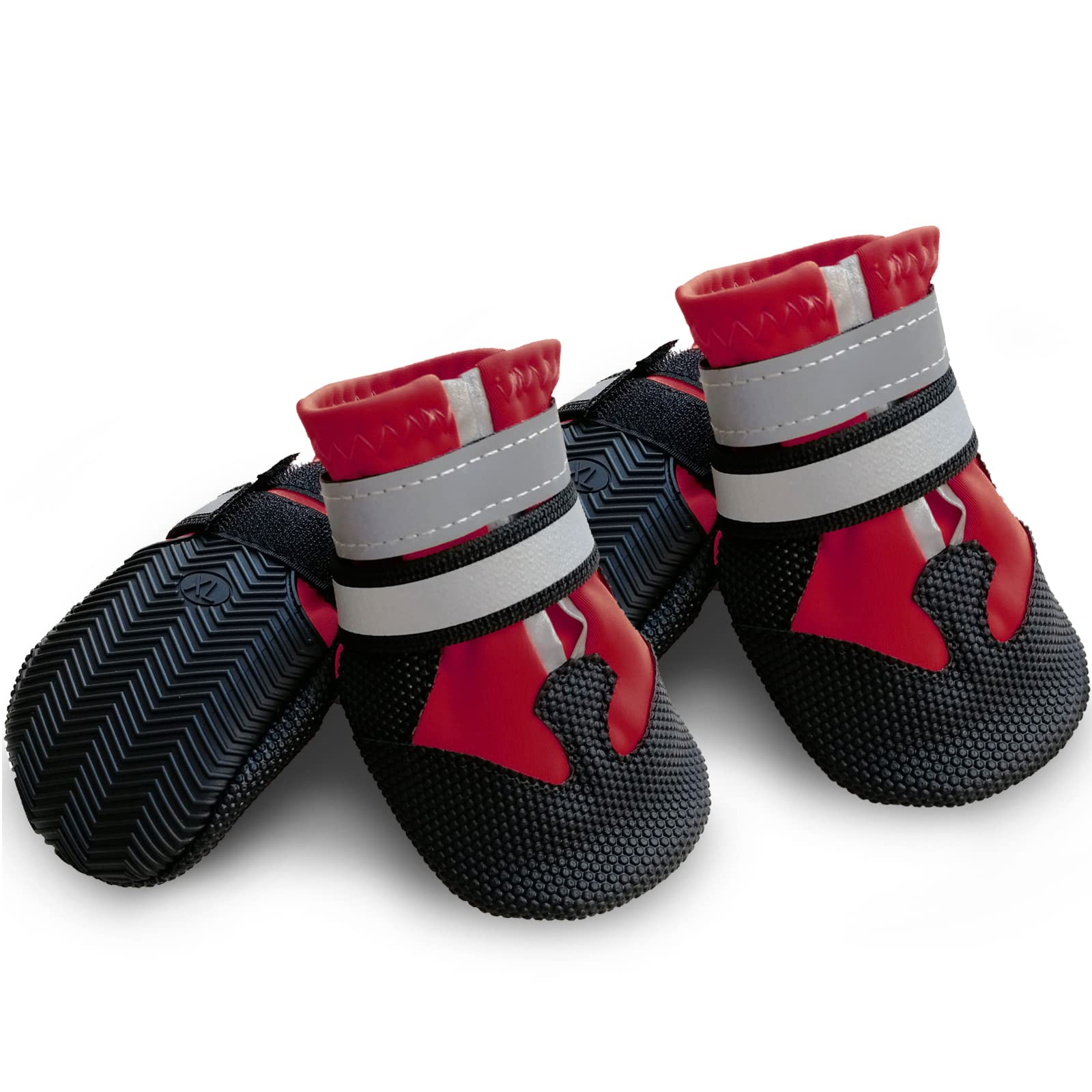 4 pcs Bottes Chien, Chaussures pour Chien Imperméables avec Sangles Réfléchissantes, Antidérapante Protecteurs de Pattes Chaussures pour Chiens de Taille Petit Moyenne Grande (L, Rouge)