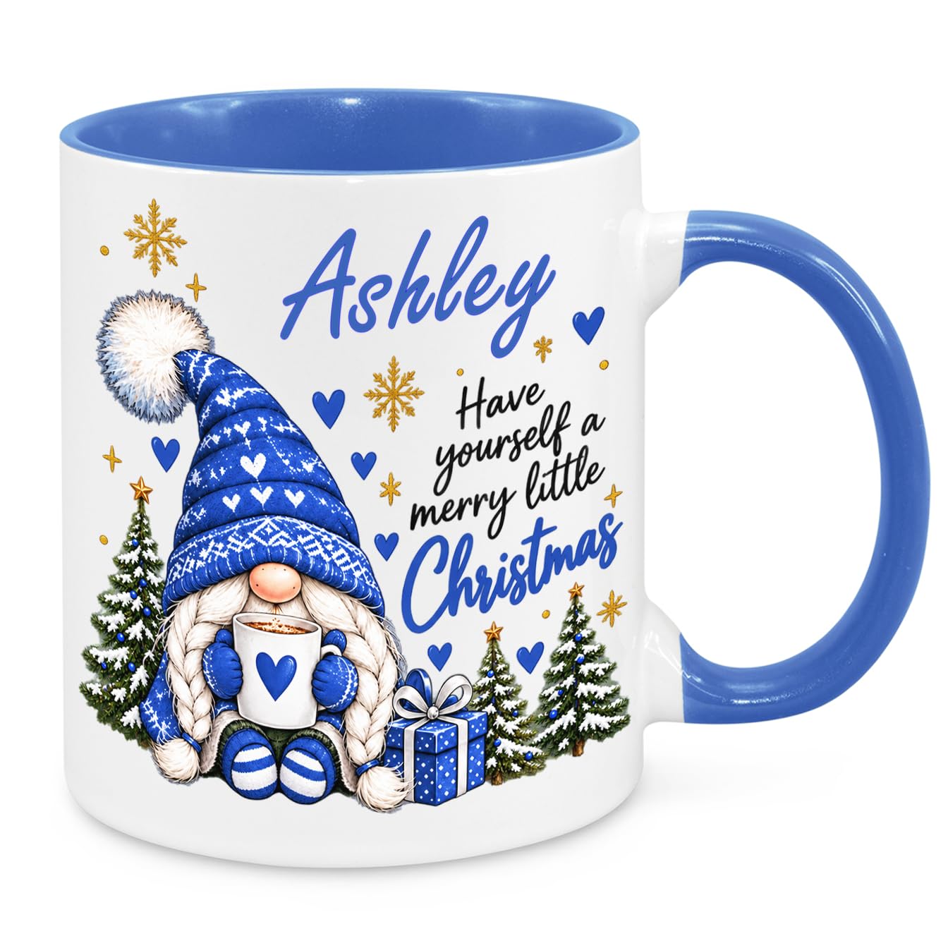 Personalised Christmas Gnome Mug with Name Xmas Gift for Her Him Secret Santa Stocking Filler Xmas eve Box Funny Gift Present for Mum Dad Friend Sister Brother Grandparents Wife for Him Her (Blue)
