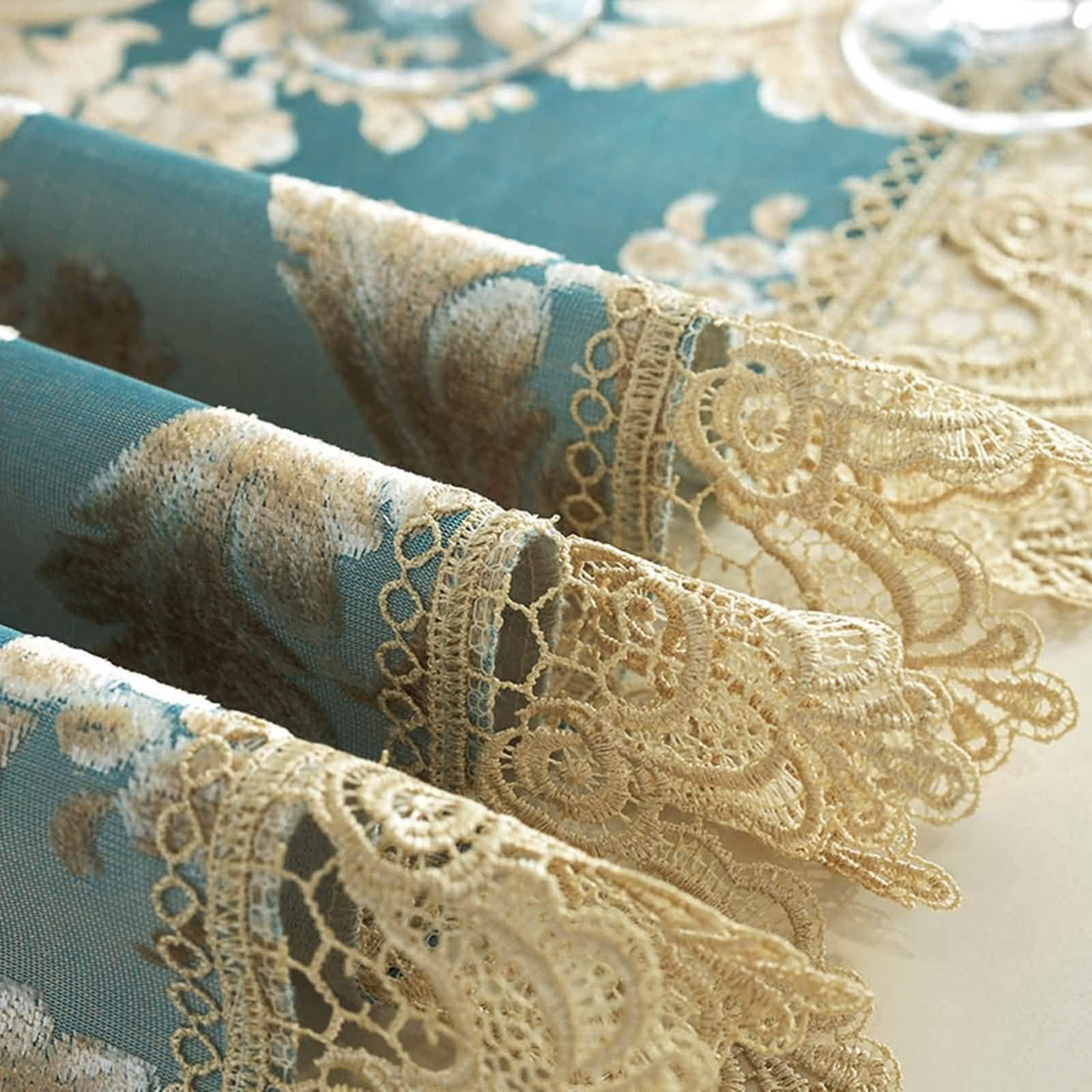Tischläufer Hochzeit Vintage, Tischläufer Spitze Abwaschbar Pfauenblau 40x280CM Dreieck-Stickmuster Polyester Tischdeko Wohnzimmer Küche