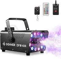 Donner Máquina de neblina, 600 W, 3000 CFM, máquina de fumaça com 13 cores de luz LED, 1 com fio e 2 controles remotos sem fio, para Halloween, casamento, festa e palco, uso interno