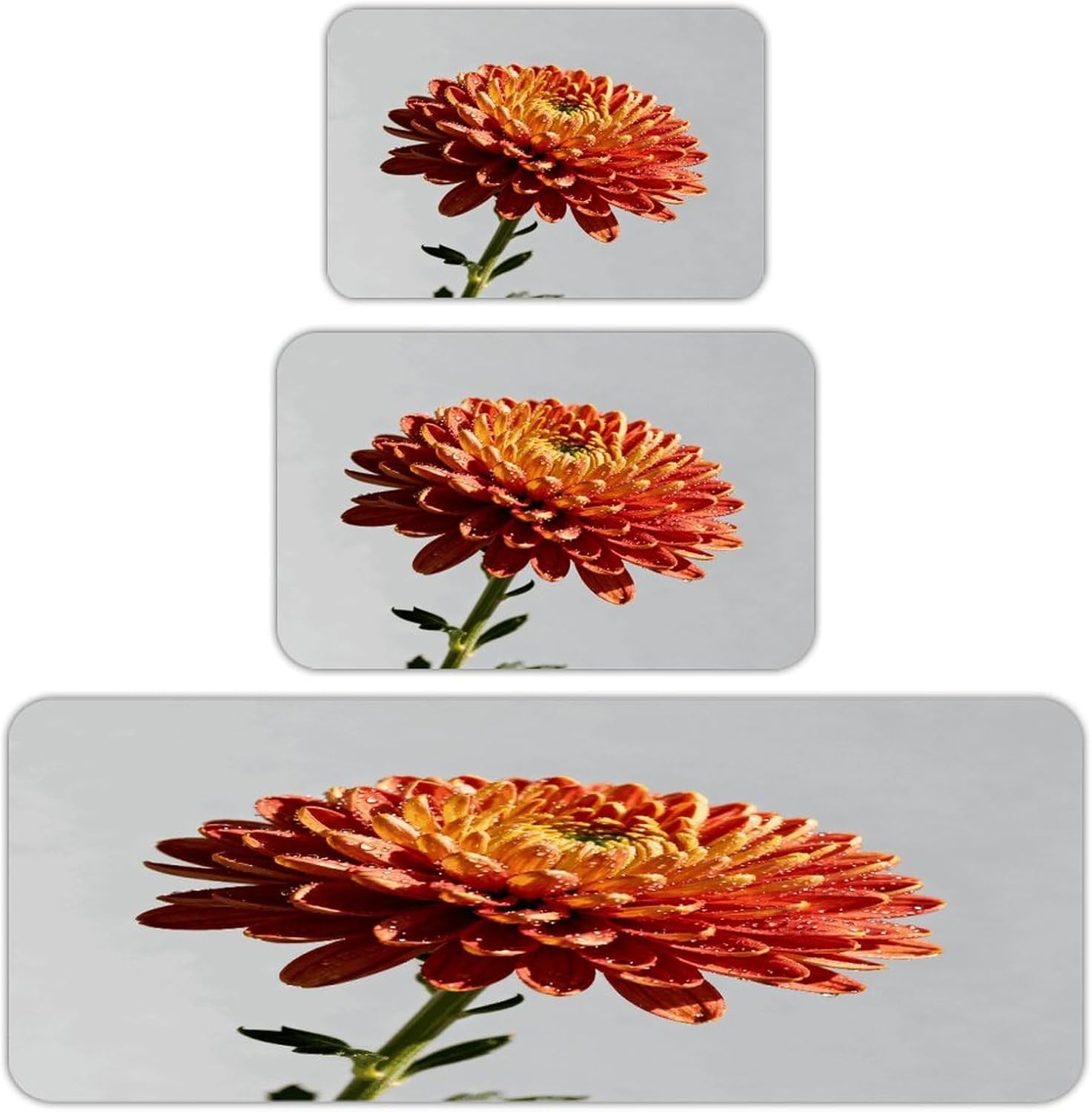 Chrysanthemum Kitchen Rugs Sets of 3 Non Slip Kitchen Mat for Floor Comfort Standing Rug and Mats Thick Cushioned Long Area Carpets for Laundry Room Entryway