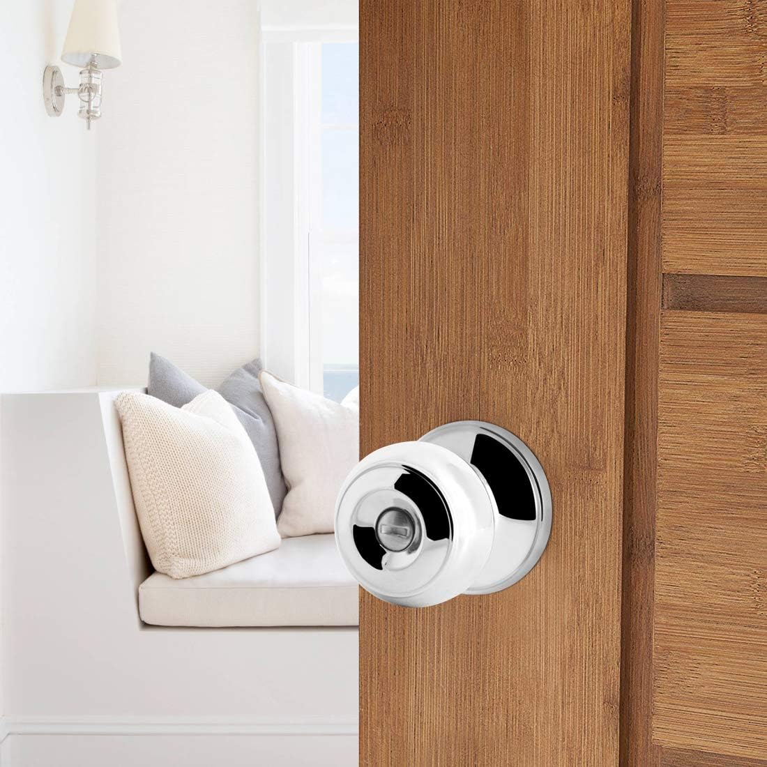 Probrico Privacy Bed/Bath Knobs in Polished Chrome, Interior Door Locks for Bedroom Bathroom, 6 Pack