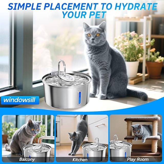 Foto 7 de 7 de XUNIVERS Bebedero para Gatos 3.2L, Fuente de Agua para Mascotas Ultra Silenciosa con luz LED
