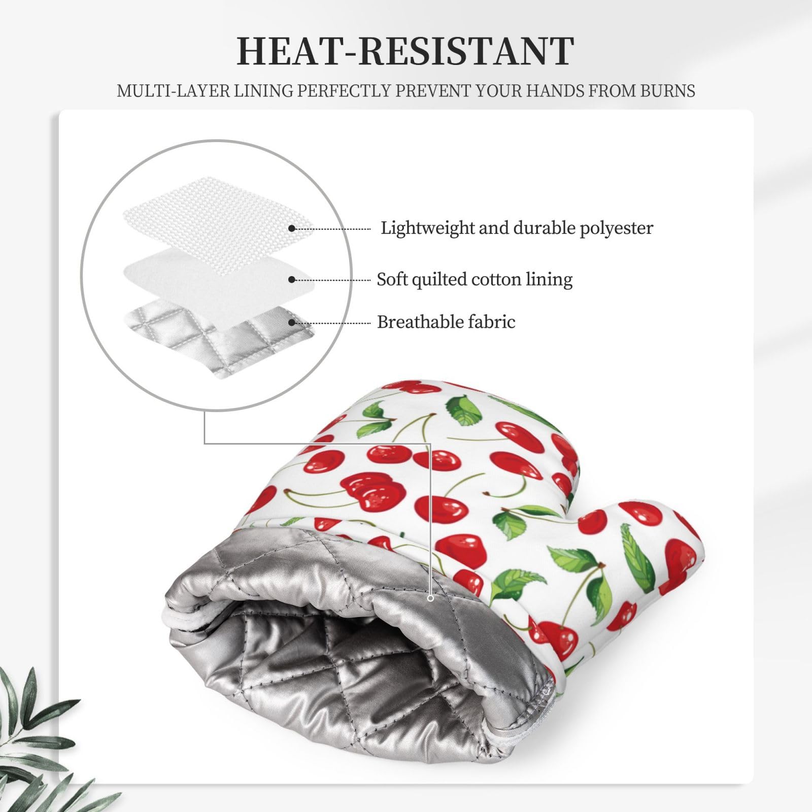 Juego de manoplas de horno y soportes para ollas de silicona con patrón de frutas de cerezas, manoplas de cocina, resistentes al calor, 4 guantes de horno, almohadillas calientes para