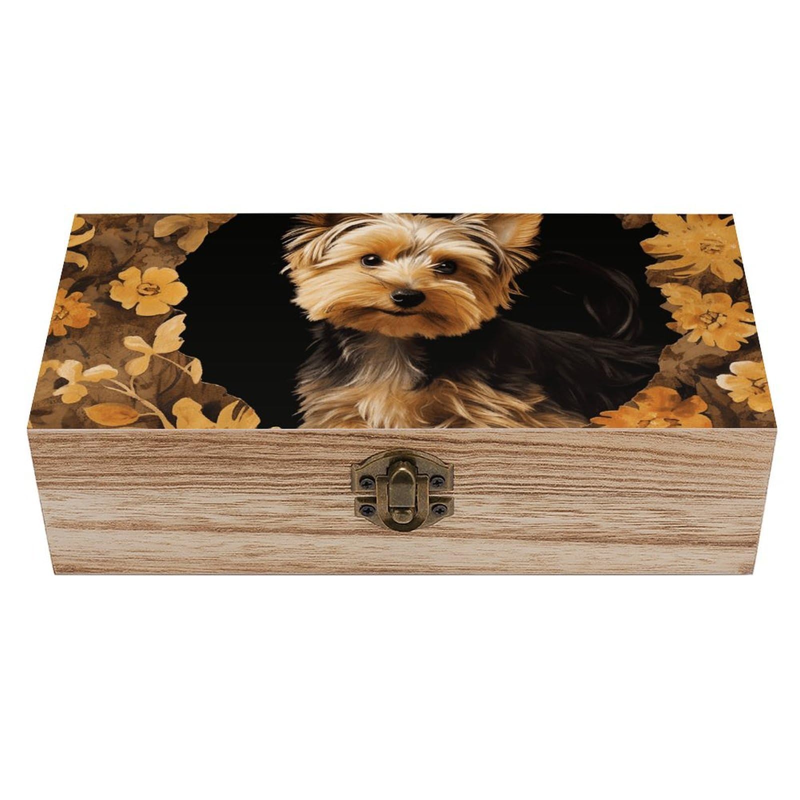 AQRJLPM Wooden Jewelry Box Beautifully Keepsake Box Trinket Box Keepsake Storage Organizer Yorkshire Terrier in The Cave Handmade Wooden Box for Storing Jewelry, Coins, Tartot Cards, Small Treasures