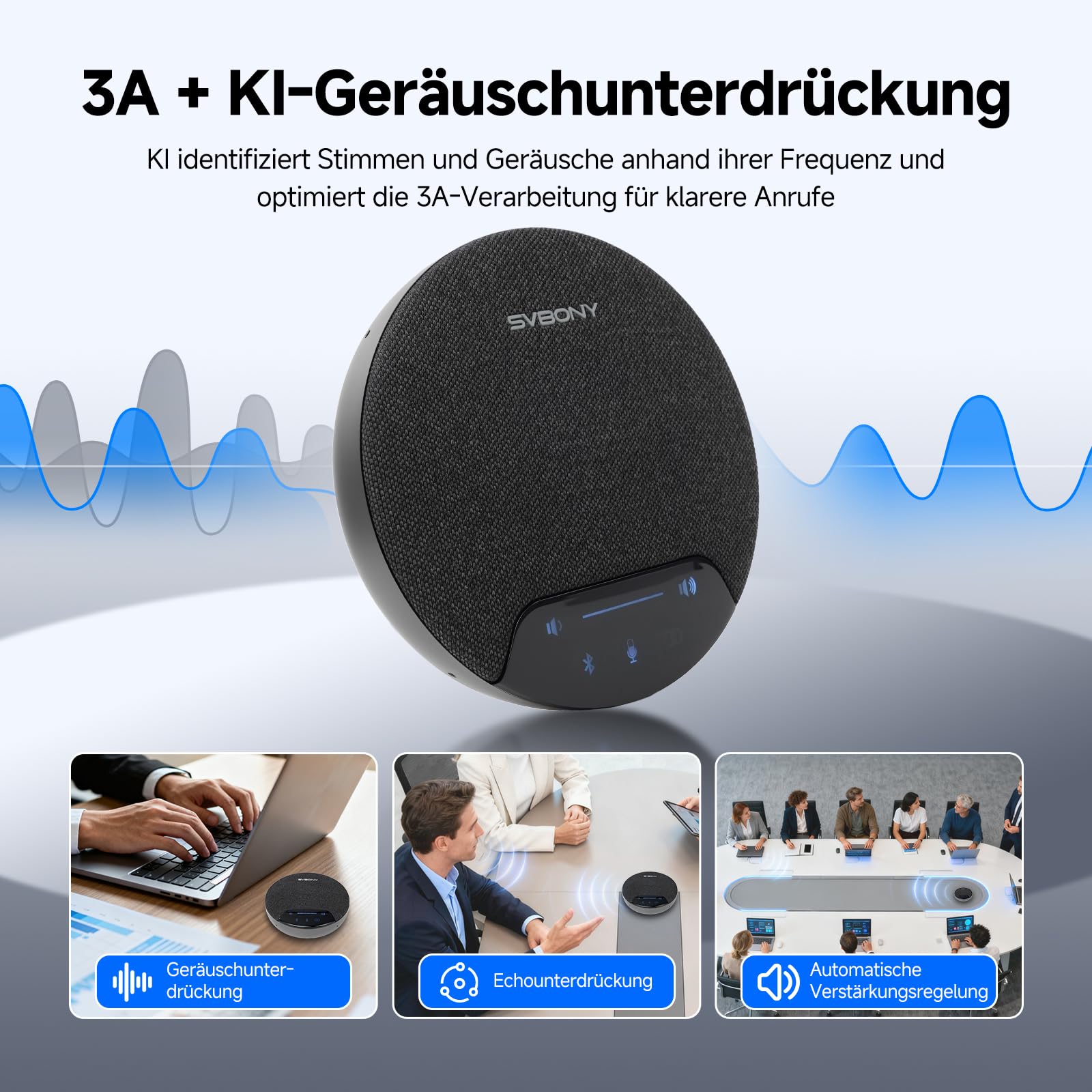 SVBONY SVN O1 Zweikanal-Funk Conference Microphone für 2-6 Personen | mit 3A+KI-Geräuschunterdrückung, 4 Mikrofonen für 360°-Sprachaufnahme, 3 Plug-&-Play-Anschlüsse für Kleine Büros